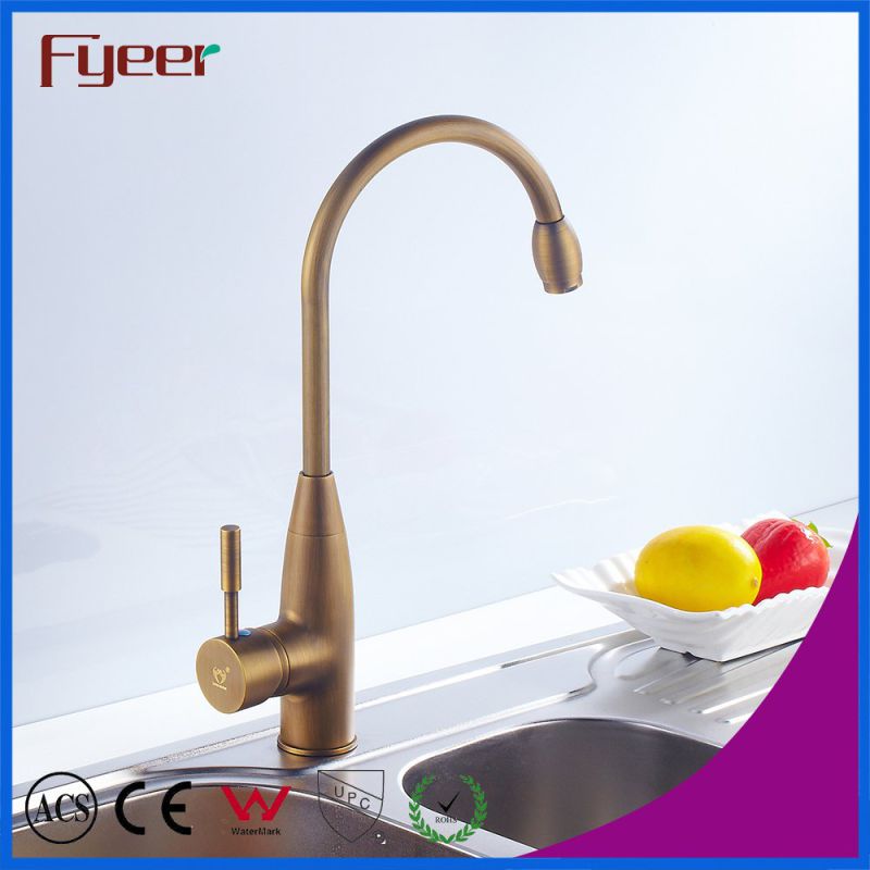 Fyeer Brass Body High Arc Antique Brass Kitchen Sink Faucet