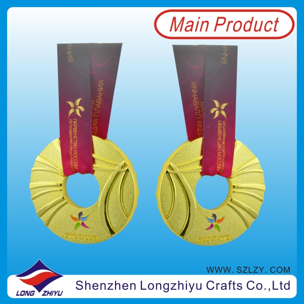 Kazakhstan Gold Round Medal Soft Enamel 3D Globe Design Medal Satin Ribbon with Medal Wood Box (lzy2013-00003)