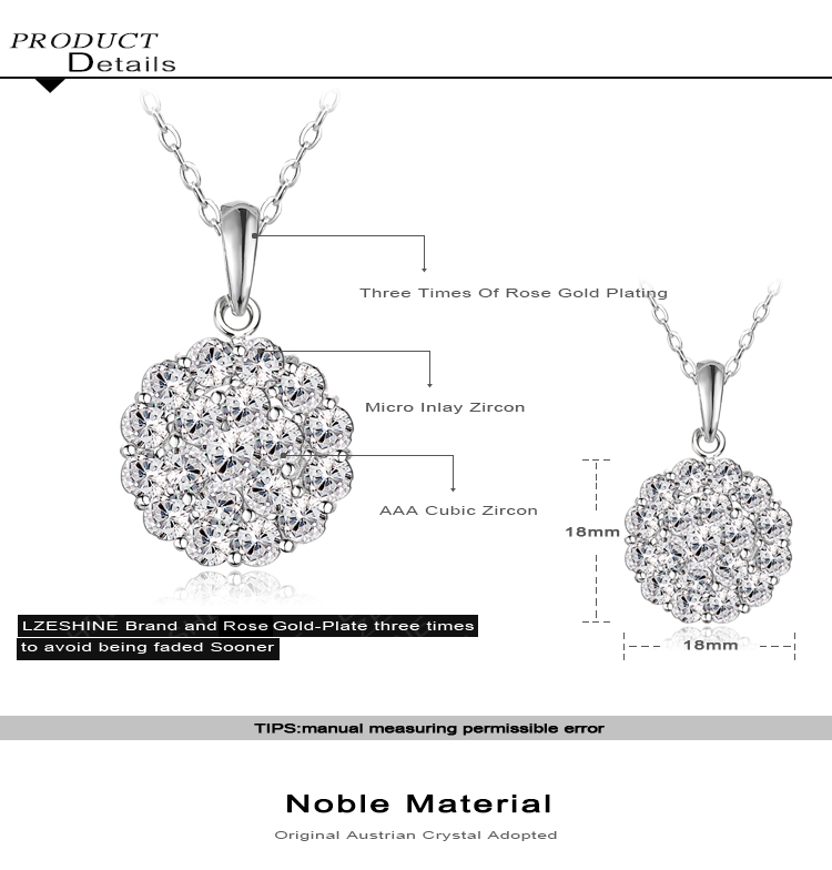 Luxury Womens Flower Disco Ball Round Pendant&Necklace (CNL0210-B)