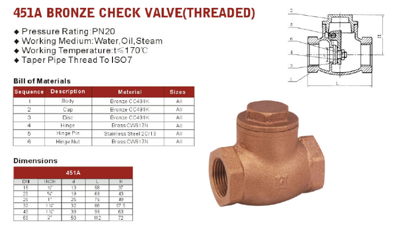 Wras Approved Watermark Certificated Bronze Check Valve (451A) Sp-80 Valve, B61 Valve, B62 Valve