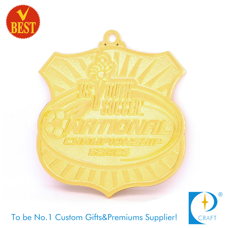 Customized High Quality Zinc Alloy Gold Plating Football Medal with Pressure Stamping