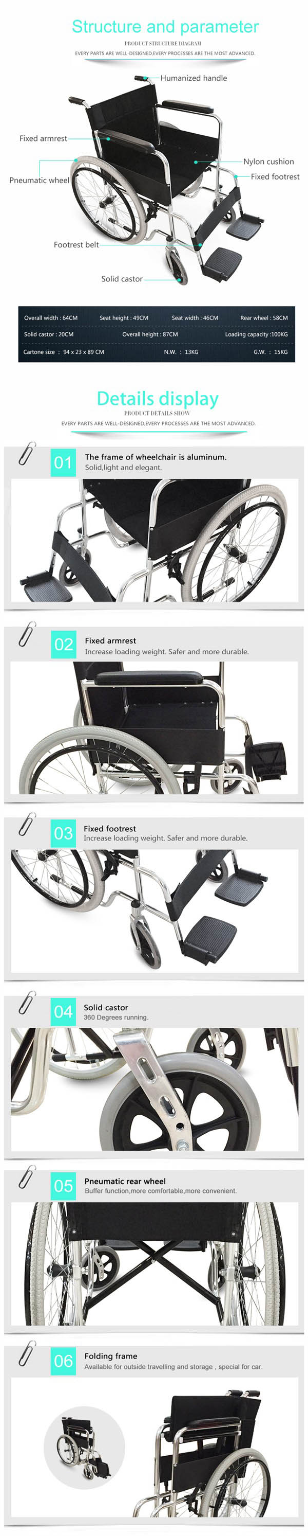 Season Promotion Aluminum Frame Foldable Economic Lightweight Aluminum Wheelchair