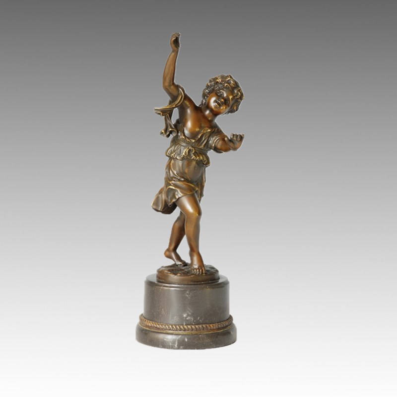 Kids Bronze Sculpture Happy Child Carving Brass Statue TPE-005