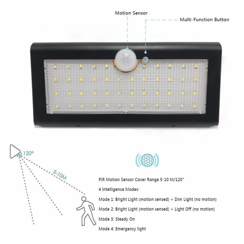 Updated New 46LED Motion Sensor Solar Lghts 800lm High Brightness 4 in 1 Graden Wall LED Light with LiFePO4 Battery
