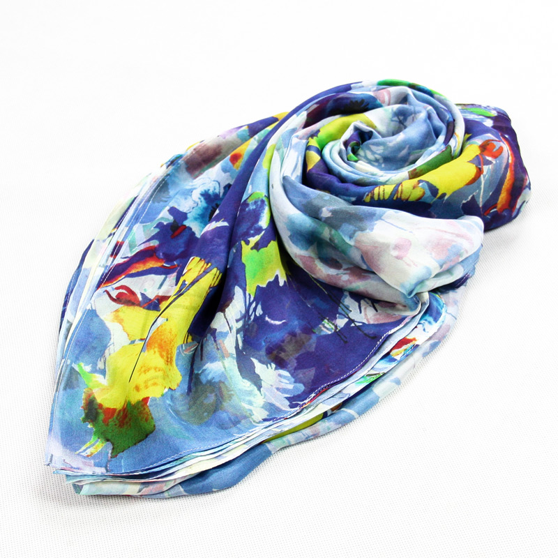 Silk Beach Dress Female Big Blue Scarf