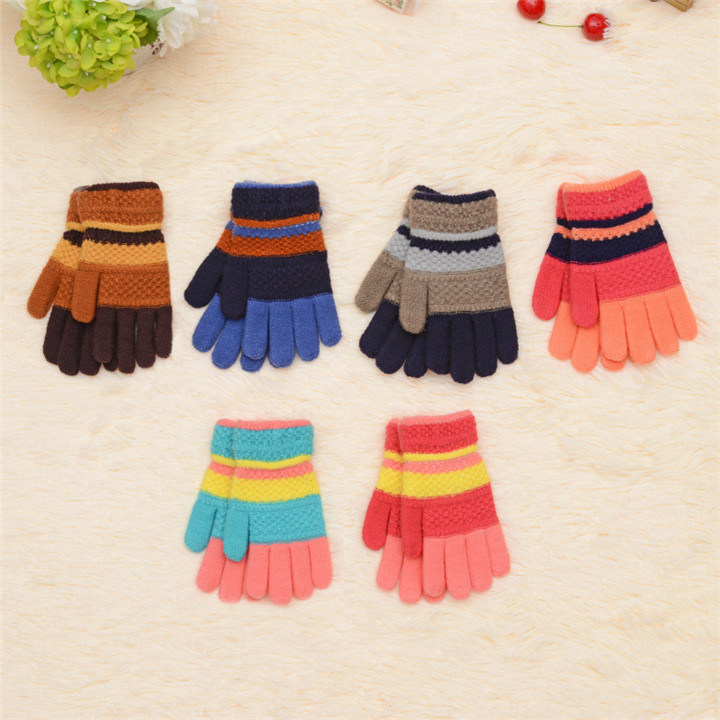 Fashion Kids Cheap Promotional Knitted Winter Striped Gloves