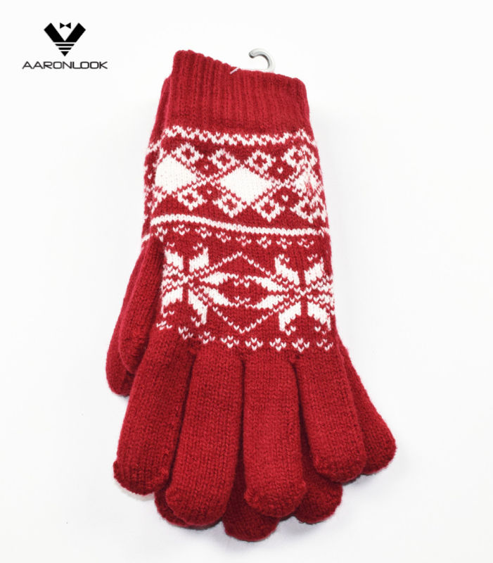 Women Fashion Acrylic Snowflake Pattern Jacquard Glove