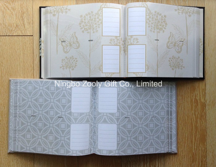 Customized Design Printing Linen Fabric Photo Album Embroidery Black PU Leather Photo Album