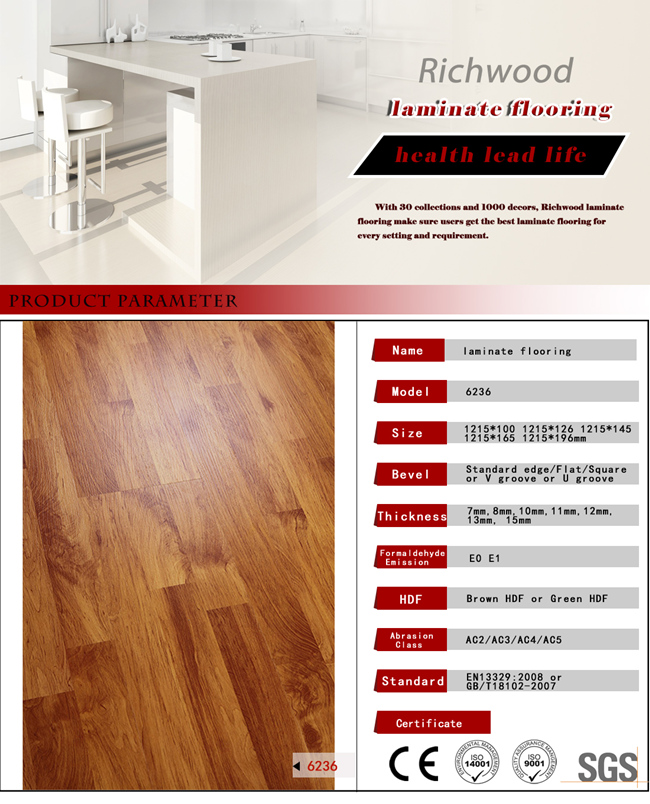 Commercial 8.3mm E1 AC3 Timber Walnut White Oak Wood Laminated Laminate Flooring