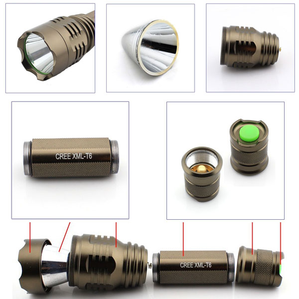 1173 New Xm-L T6 LED Aluminum High Power Long Range 18650 Li-ion Battery Hunting Torch Light