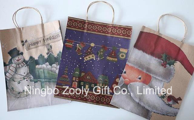 Wholesale Christmas Printed Recycled Kraft Paper Gift Bags