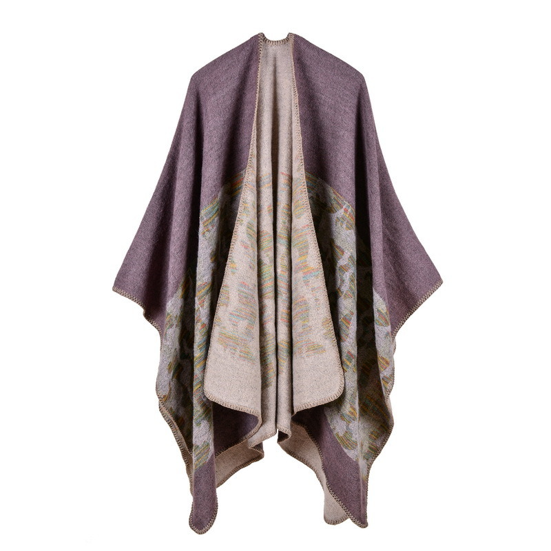 Women's Color Block Open Front Blanket Poncho Bohemian Cashmere Like Cape Thick Winter Warm Stole Throw Poncho Wrap Shawl (SP232)