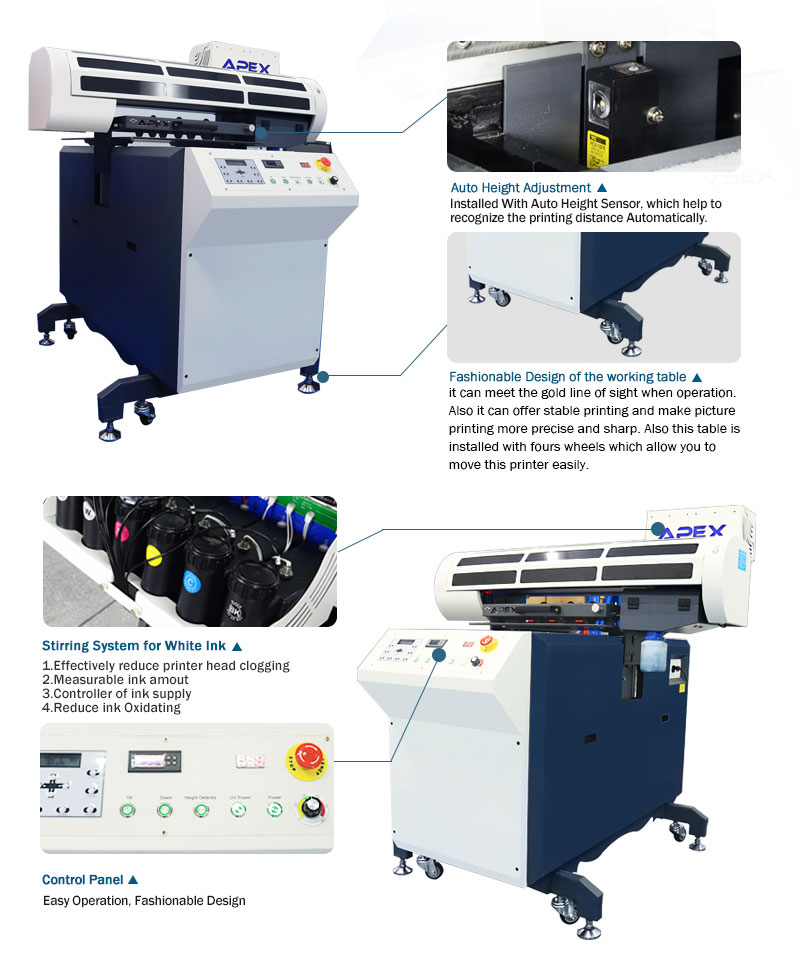 A1 Size Digital Upgrade UV Flatbed Printer with Moveable Stand