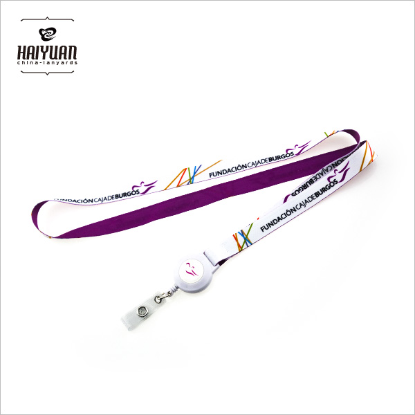 White Heat-Transfer Printed Lanyard with Retractrable Badge Holder