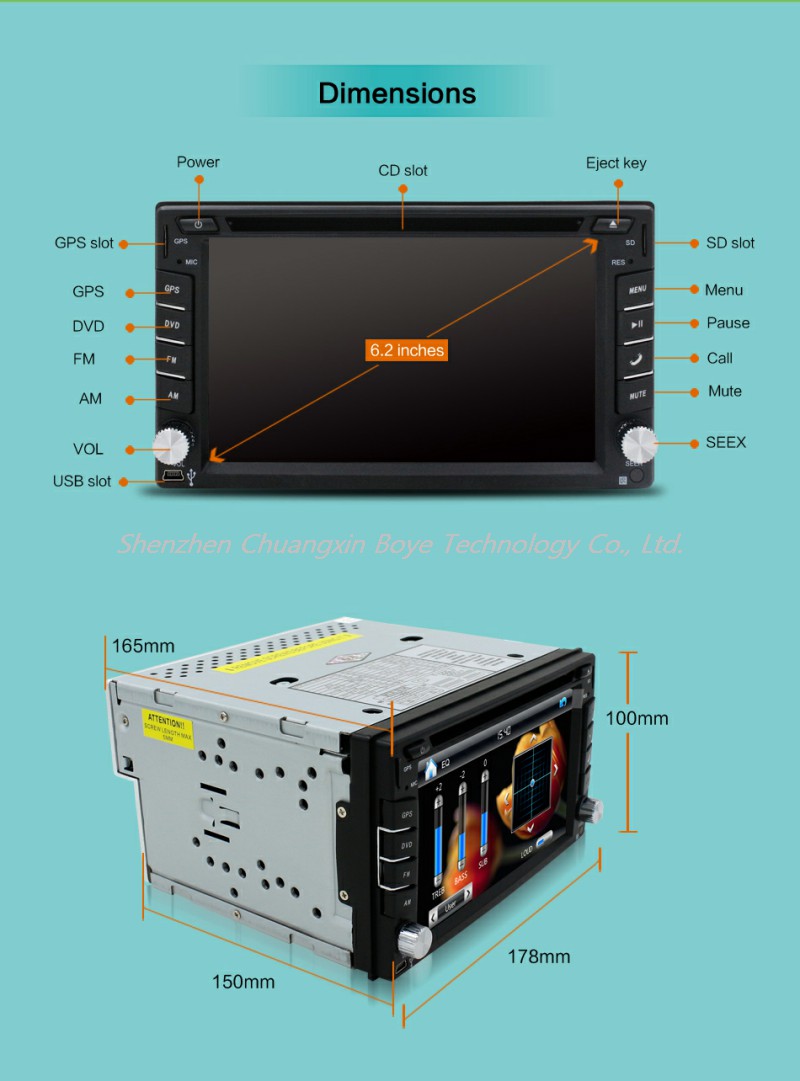 6.2inch 2 DIN in-Dash Car Video Entertainment System