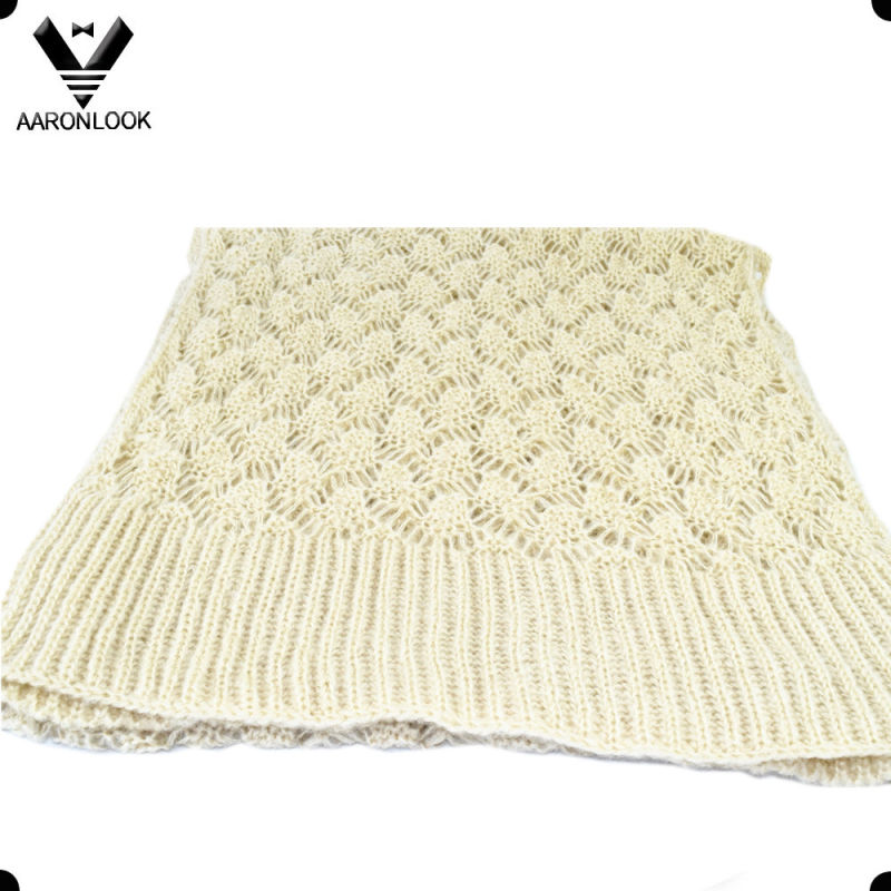 Women Cream Soft Crochet Knit Winter Scarf