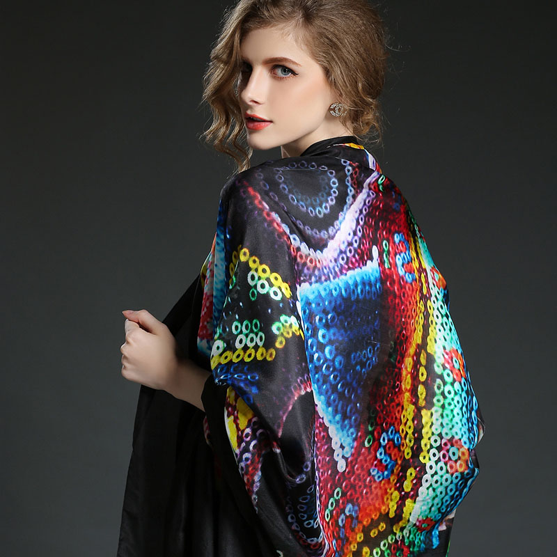 Black Sexy Lady Digital Printing Silk Scarves Shawls