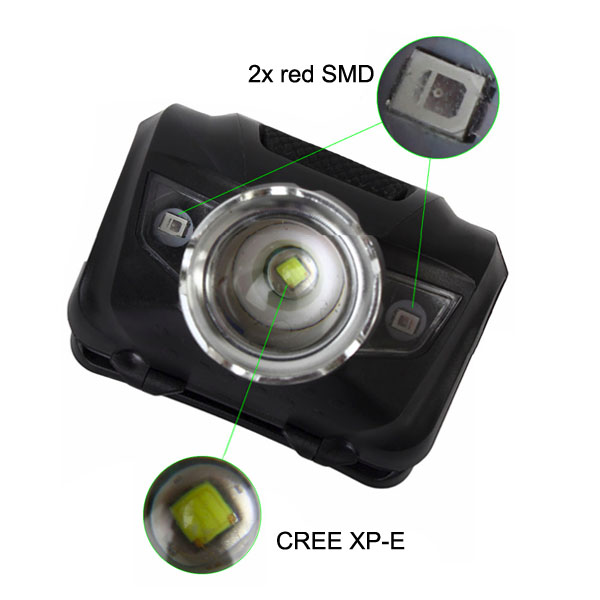 T16D Powerful XPE LED+ 2red SMD Telescopic LED Headlamp AAA Battery