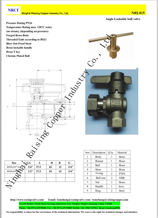 Brass Angle Lockable Ball Valve