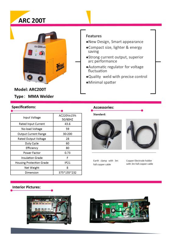 MMA Inverter Welding Machines with CCC, Ce, SGS (ARC200T)