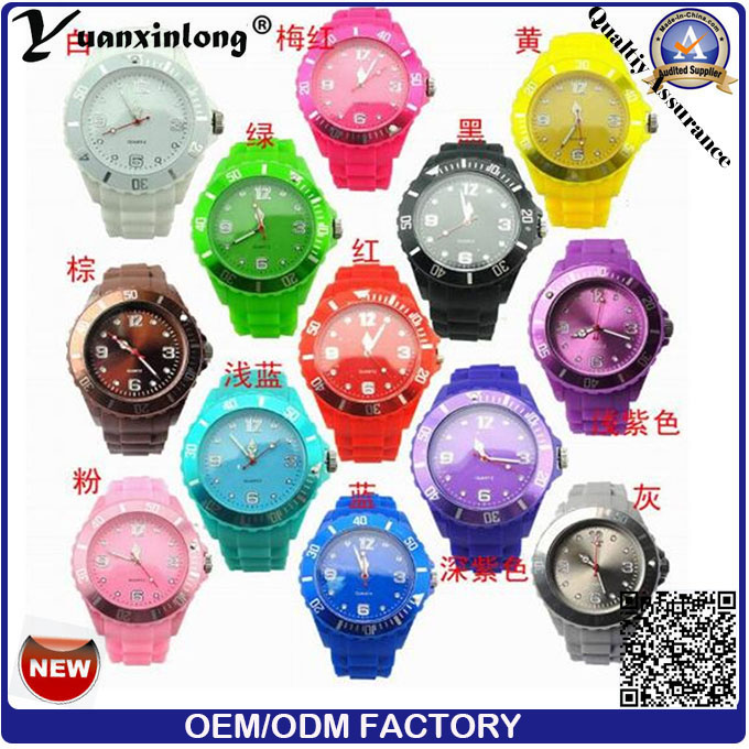 Yxl-348 2016 New Fashion Genevn Ice Silicone Watch Quartz Analog Wrist Watch Vogue Candy Color Flag Dial