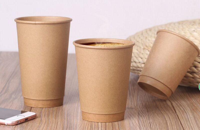 Disposable Food-Grade Double Kraft Coffee Paper Cups with Lids