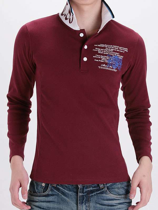 Custom Cotton Fitted Printing Wholesale Long Sleeve Men Polo T-Shirt