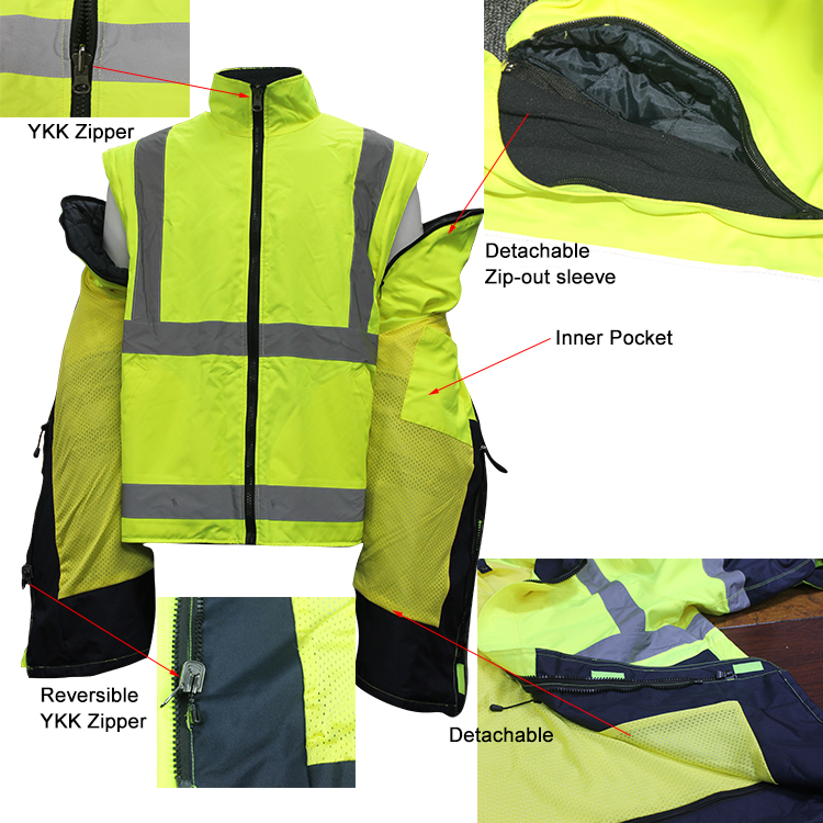 Hi Vis Safety 5 in 1 Jacket with 3m Reflective Tape