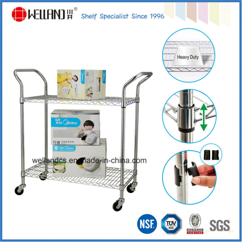 Adjustable 2 Tier Stainless Steel Wire Utility Cart, NSF Approval