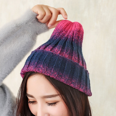 Womens Unisex Autumn Winter Warm Knitted Tie Dyed Gradual Caps Beanie Braided Hat (HW122)