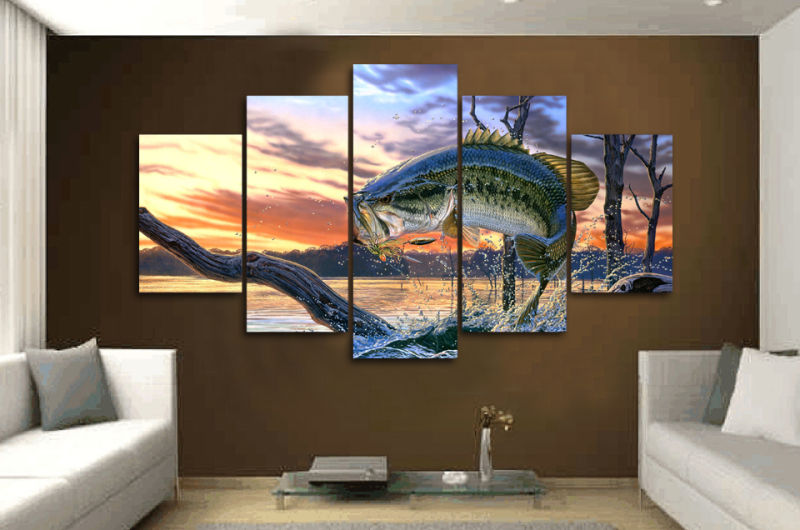 HD Printed Jumping Fish Landscape Art Painting Canvas Print Room Decor Print Poster Picture Canvas Mc-015