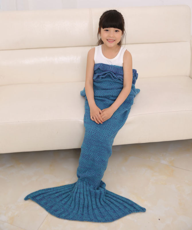 Shine Peak 2016 New Hot Children Yarn Knitted Mermaid Tail Blanket Handmade Crochet Mermaid Blanket Throw Bed Sofa Wrap Sleeping Bag