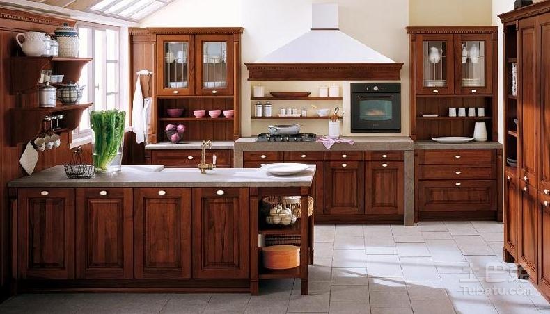 U Shape Exotic Solid Wood Kitchen Cabinet