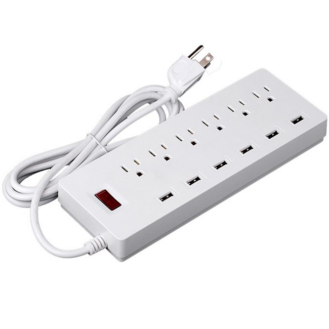 Surge Protector 6 Port Us AC Plug Outlet with 6 Ports Smart Fast USB Charger