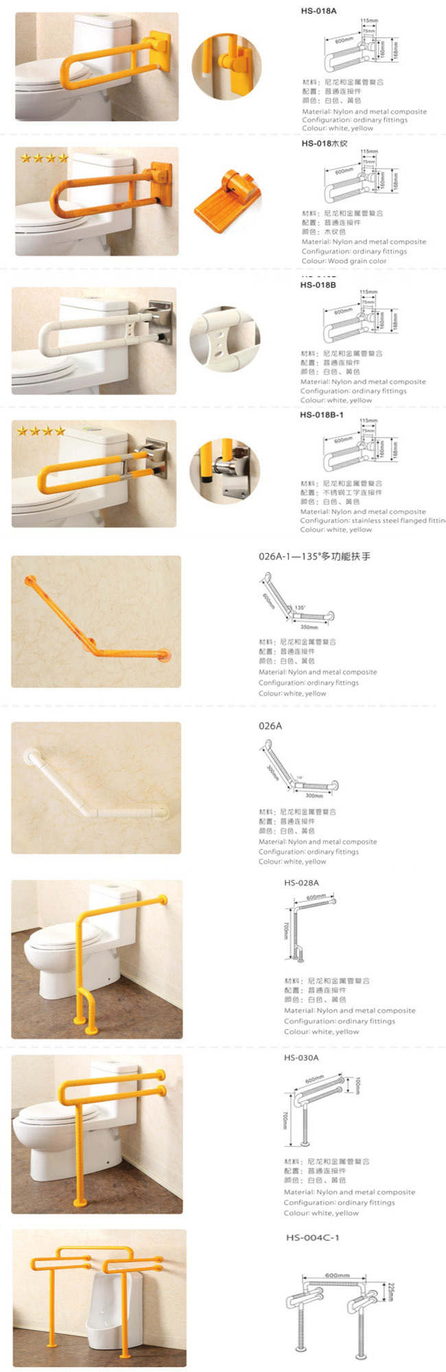 Handle Washbasin Plastic Hinged Grab Bar