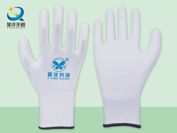 White Polyester Liner with White PU Coated Safety Gloves