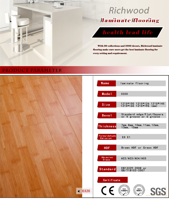 8.3mm HDF Embossed Vinyl Plank Laminated Warerproof Laminate Wood Flooring with Parquet