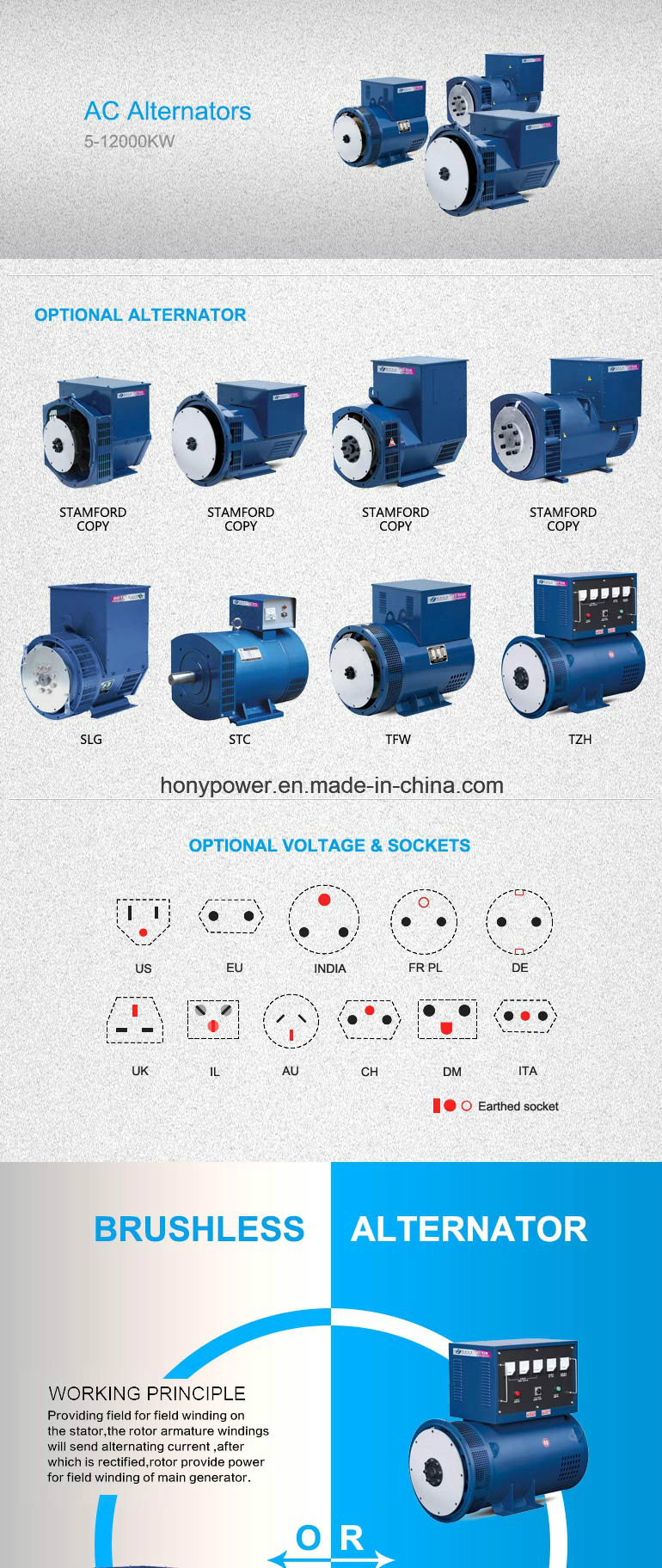 10kw St Single Phase and Stc Three Phase AC Alternator Generator Price List