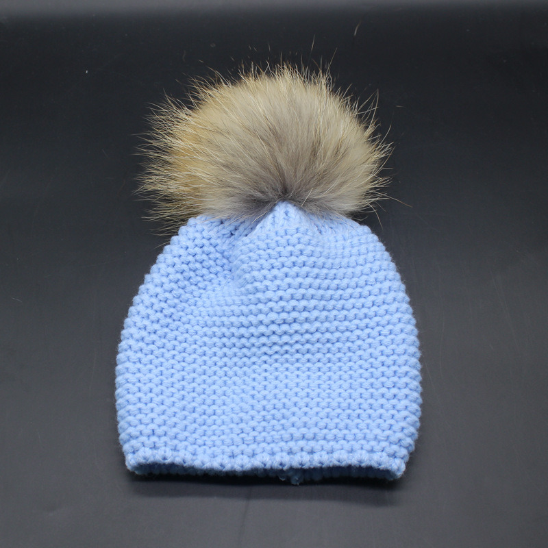 Children Baby Kids Autumn Winter Warm Knitted Real Fur POM POM Caps Beanie Hat (HW627)