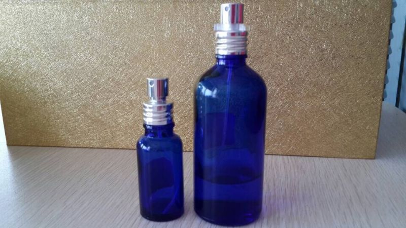 Screw Silver Aluminum Pump Blue Glass Bottle (klc-6)