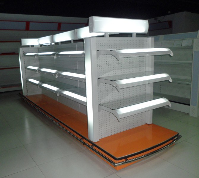 Luxury Style Lighted Supermarket Cosmetic Shelf with Glass Shelf Board (YD-M14)