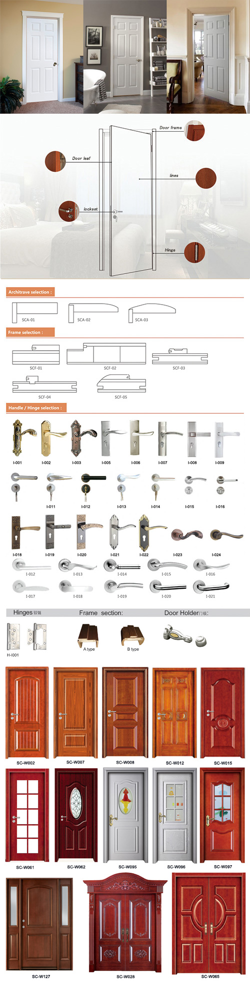 Entrance Flush Carving Mon&Son Wood Door (SC-W018)