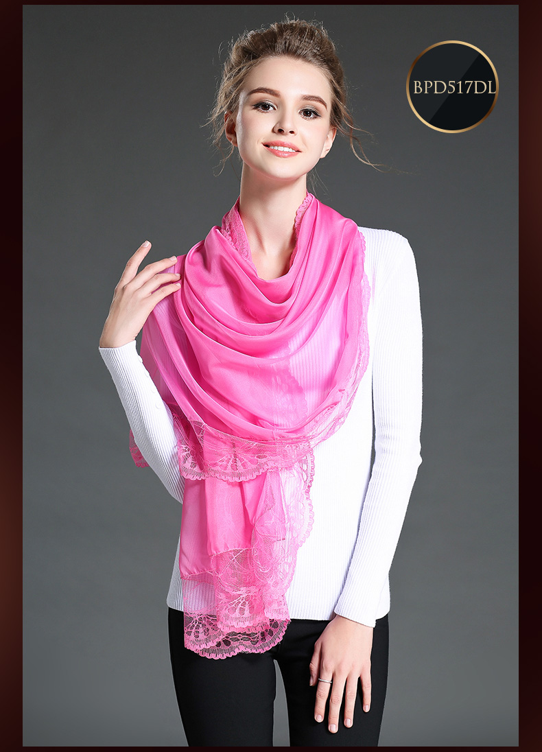 Mei Red Polyester Chiffon Scarf Lace Shawls for Women