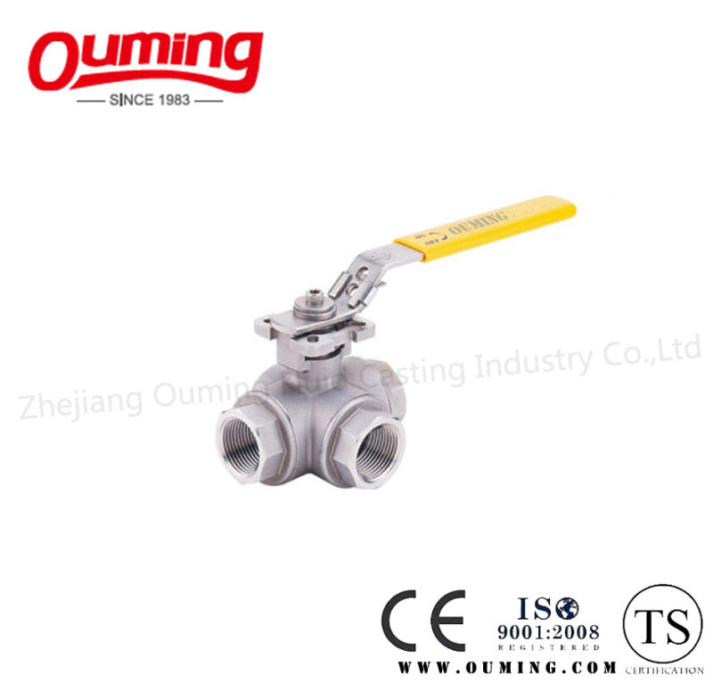 Three Way Threaded End Ball Valve with Lock