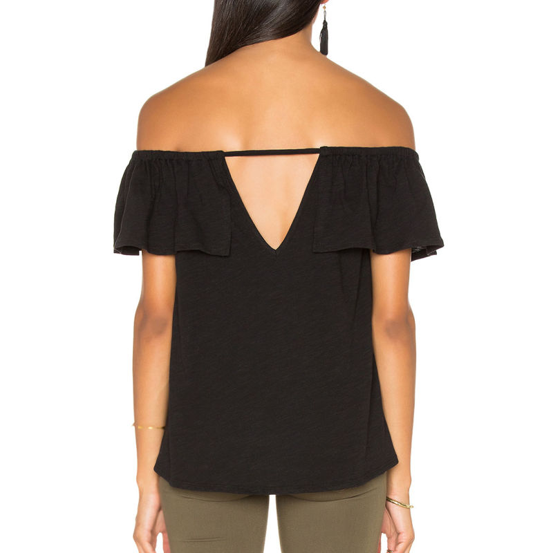 Black Cotton off Shoulder Cut out Back Top