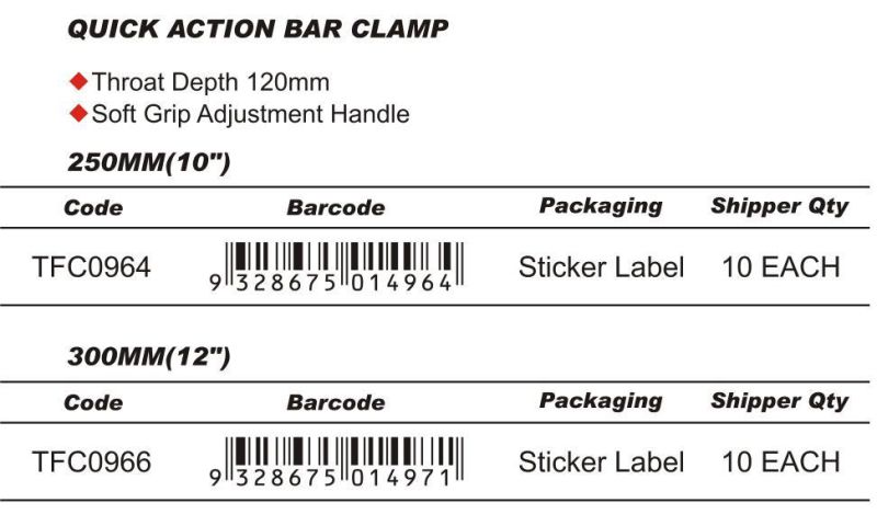 Heavy Duty Quick Action Bar Clamp Hand Tools OEM