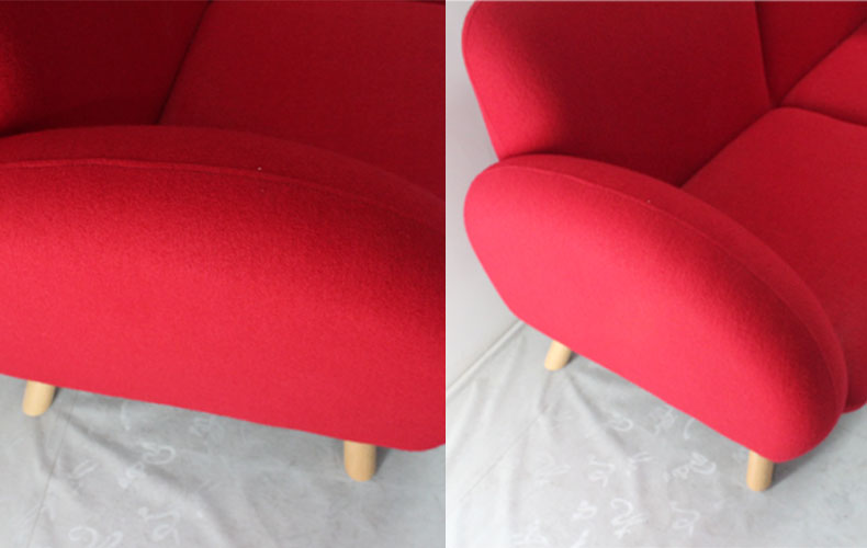 Solid Wood with Wool Fabric Soft Seat Red Sofa Set 2seats