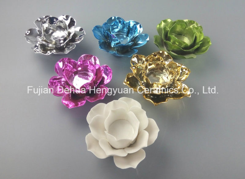 Colorful Flower Shape Ceramic Candle Holder (Home Decorative)