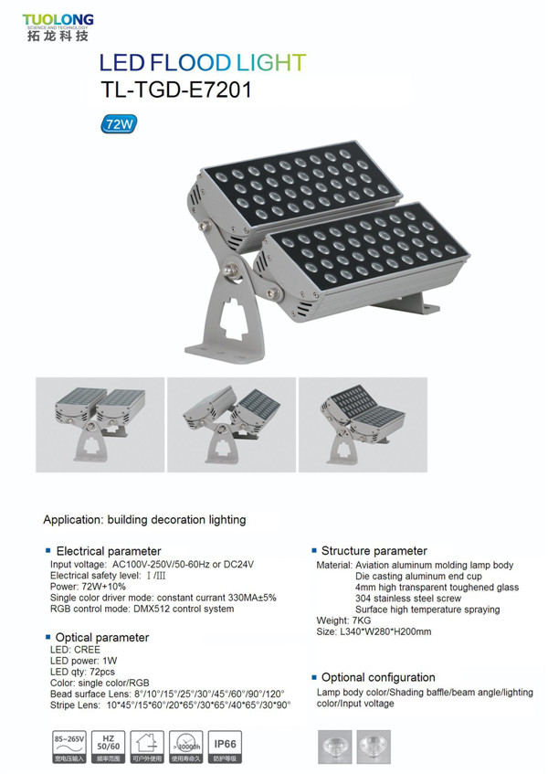 Industrial LED Flood Light 72W with Double Head LED Outdoor Flood Light