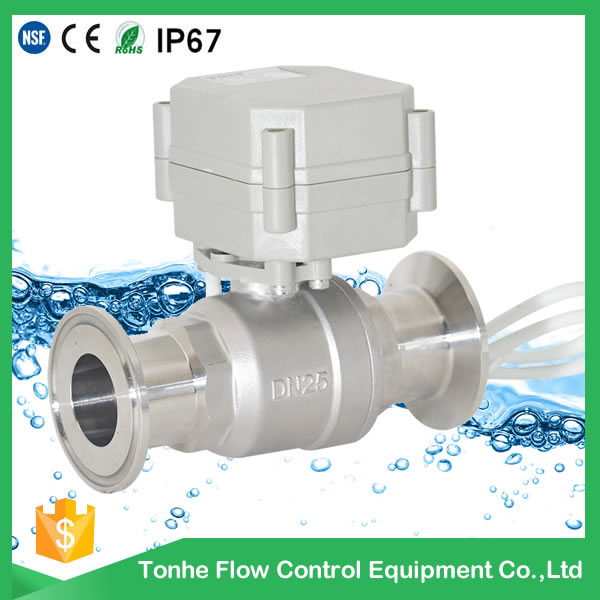 Dn25 12V Electric Actuated Water Flow Control Sanitary Ball Valve Ce